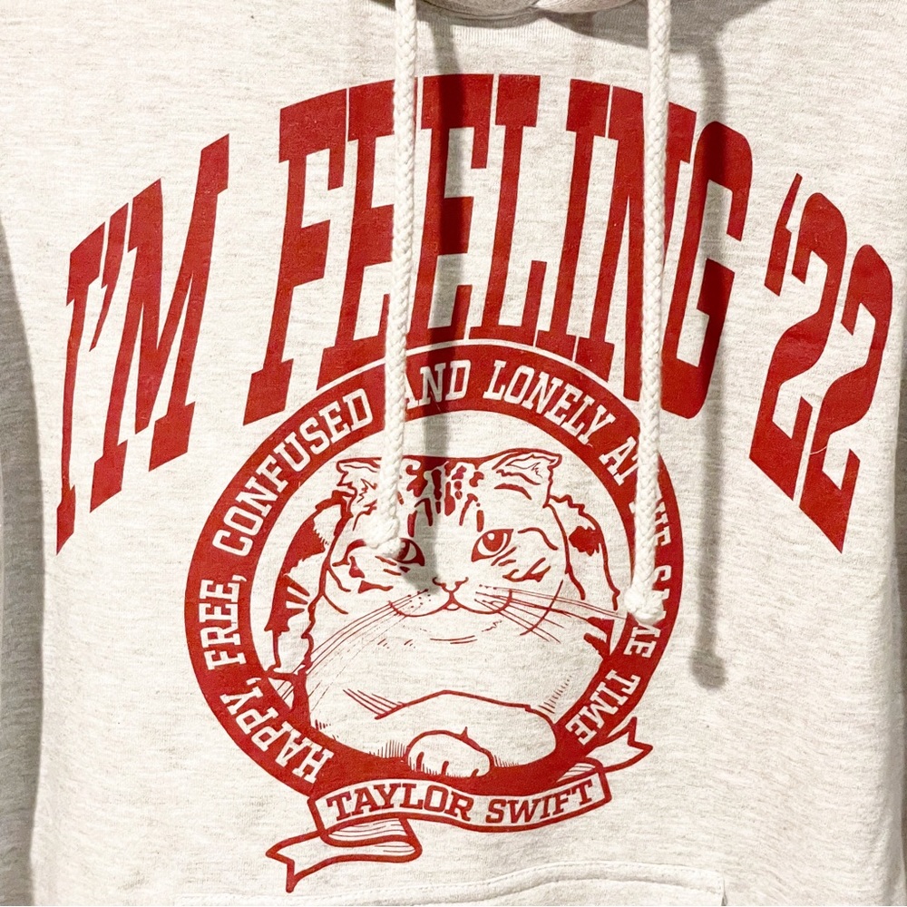 Taylor Swift Size Medium Grey Im Feeling 22 Hooded Pullover Graphic Sweatshirt - Picture 2 of 5